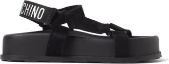 Moschino Zwarte Sandaal met Logoprint en Plateauzool - Dames - Sandalen - Zwart - 40 EU - Leer - Schoenen