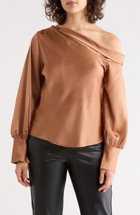 Renee C Asymmetrical Drop Shoulder Satin Top in Caramel at Nordstrom Rack, Size X-Large