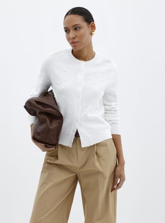 Contemporaine Womens Solid pompom Cardigan Sweater