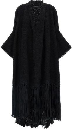 Dolce & Gabbana Boucl&eacute; capejas - Dames - Ponchos - Zwart - M - Wol - Jassen