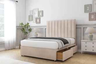 Comfort Beds Tokyo Naples Divan Base 2 Drawers - 26 Headboard in Light Sand | Size: Single