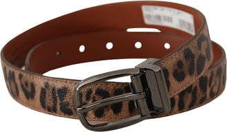Dolce & Gabbana Womens Brown Leopard Embossed Leather Buckle Belt