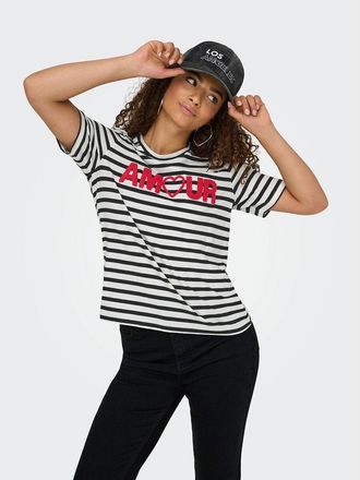 Only Gestreept t-shirt met opschrift amour