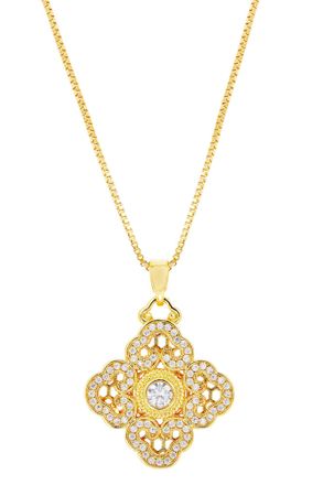 Savvy Cie Jewels GOLD PLATED WHITE CZ FLEUR PENDANT NECKLACE