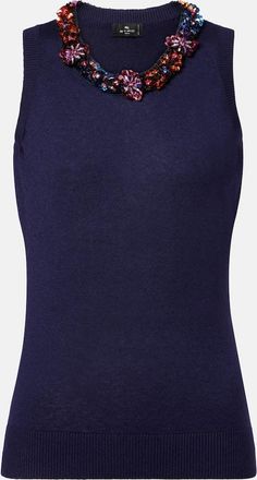 Etro Top in seta e cashmere con decorazioni