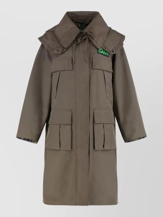 Barbour ganni waterproof parka long coat ruffles