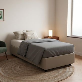 Dmora Cama Individual Dalfan, Cama Contenedor Con Tapizado En Ecopiel, 100% Made In Italy, Apertura Frontal, Con Colch&oacute;n Cm 80x200 Incluido, T&oacute;rtola - Dmora