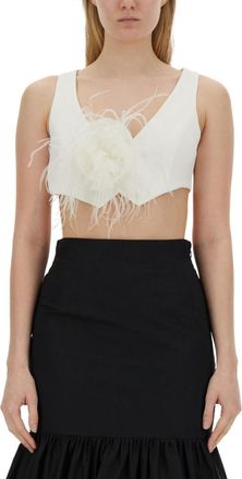 Moschino White Embellished V Neck Top