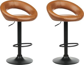 Beliani Conjunto De 2 Sillas De Bar Cocina Modernos De Altura Ajustable Tapizado Piel Sint&eacute;tica Marr&oacute;n Dorado Peoria Ii