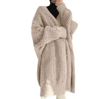 Generic MODSGUE Thick Cardigan Womens Winter Long Cardigan One Size Knitted Jumper Chunky Mesh Chunky Knitted Jacket Plain Fashion Knitted Jumper Streetwear K