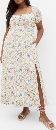 City Chic Abbie Floral Print Midi Dress in Coastal Bouquet at Nordstrom, Size Xxxs