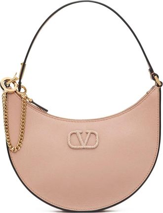 Valentino Garavani mini VLogo Signature Hobo bag - women - Swarovski Crystal/CALFSKIN - One Size - Pink