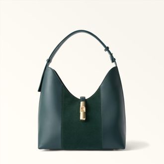 Furla Goccia Borsa A Spalla M Toni Dark Forest Verde Pelle Di Vitello Sidney + Camoscio Donna