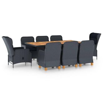 vidaXL Set Comedor Jard&iacute;n 9 Piezas Cojines Rat&aacute;n Sint&eacute;tico Gris Oscuro Vidaxl