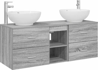 vidaXL Juego De Muebles De Ba&ntilde;o 3 Uds. Sonoma Gris 49,5 X 44,5 X 65 Cm Vidaxl