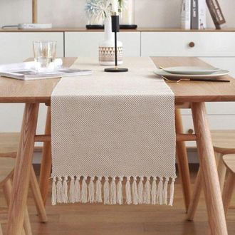 No Brand Camino De Mesa De Estilo R&uacute;stico Con Borlas - Lavable - Ideal Para Mesas De Cocina, Fiestas, Cumplea&ntilde;os, Bodas Y M&aacute;s - 32 X 240 Cm - Estilo D