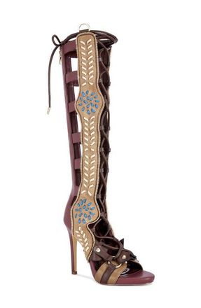 Azalea Wang Shai Knee High Sandal in Plum Multi at Nordstrom, Size 6.5