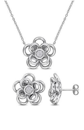Delmar Diamond Pav&eacute; Flower Earrings & Necklace Set in White at Nordstrom Rack