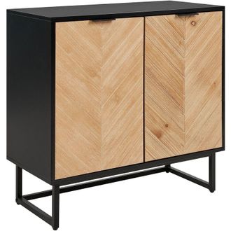 Beliani Scandinavian Sideboard mdf Wood Veneer 2 Door with Shelves Bedroom Storage Solution Black and Light Wood Alaska
