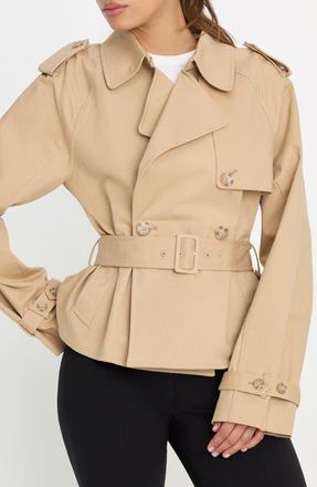 Good American Crop Trench Jacket in Sandy Fawn at Nordstrom, Size X-Large