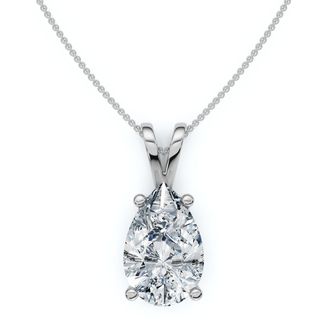 Pompeii3 4Ct Solitaire Pear Shape Diamond Pendant Lab Grown 14k Gold 18 Necklace