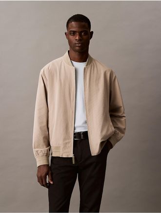 Calvin Klein Mens Seersucker Bomber Jacket - Brown - XS