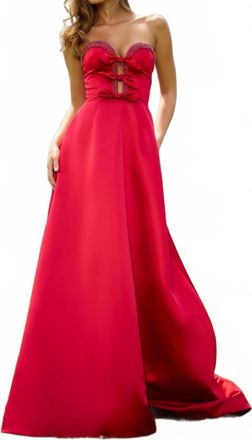 Sherri Hill Strapless Satin A-Line Dress In Red