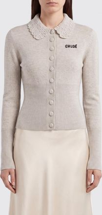 Chlo&eacute; Cardigan a polo in lana slim fit con logo a contrasto