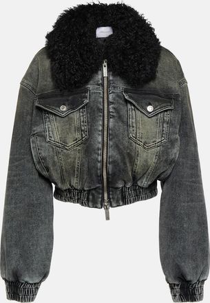 Blumarine Faux fur-trimmed denim jacket