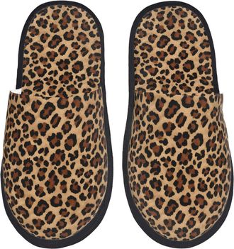 Generic Warm Fluffy Slipper Leopard Print House Slipper Comfortable Ladies Slippers for Indoor Winter Travel L