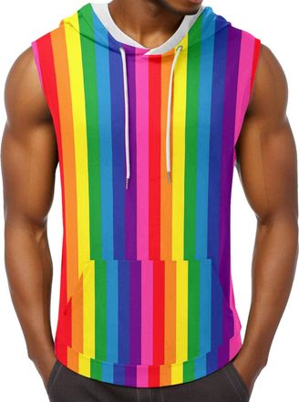 Generic Sleeveless Hoodies for Men,Gay Pride Rainbow Graphic Print Gym Vest Tank Top Festival Outfit Sportswear Summer Bodybuilding Cut Off Workout Mens Draws