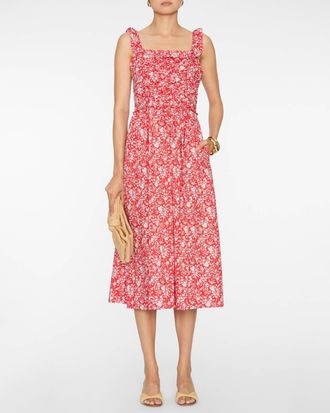 Sea New York Lucille Liberty Print Pleated Midi Dress In Red