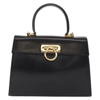 Ferragamo Convertible Top Handle Bag Leather Black Leather Handbag (Pre-Owned)