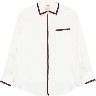 F.R.S. For Restless Sleepers Zijden pyjamashirt met contrastbies - Dames - Overhemden - Wit - S - Overhemden