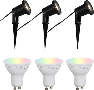 QAZQA Qazqa - Set of 3 Smart Garden Spotlights Black Incl. Cable and Plug 230cm IP65 - Basic
