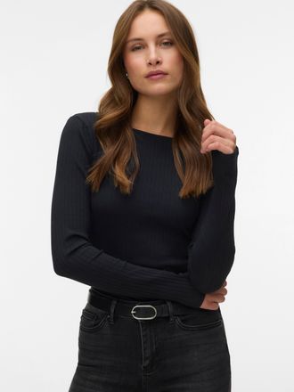 Vero Moda Langarmshirt VERO MODA VMRUBY LS TOP JRS NOOS, Damen, Gr. XS, schwarz, Rippware, Obermaterial: 93% Baumwolle, 7% Elasthan, unifarben, normal taillenbe