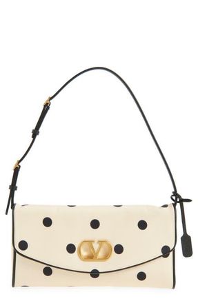 Valentino Garavani DeVain Polka Dot Silk Clutch in Butter at Nordstrom