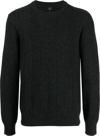 Dunhill Round-neck Knitwear, male, Black, XL, Charcoal Grey Wool Crew Neck Jumper