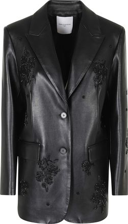 Isabelle Blanche Black Strass Embellished Faux Leather Jacket
