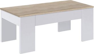 F.R.S. Frs - Mesa Centro Elevable Andujar En Blanco Artik Y Roble Canadian 45 Cm(alto)100 Cm(ancho)50 Cm(largo)