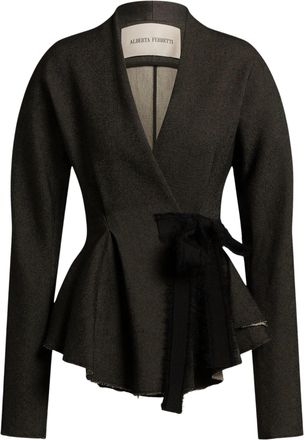 Alberta Ferretti Fitted Stretch Viscose Jacket with Mohair Ribbon Detail
