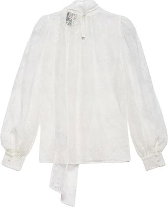 Aniye By Camisa de Encaje con Cuello Alto y Lazos y Mangas Abullonadas - Blouses & Shirts - Mujer - Blanco - XS