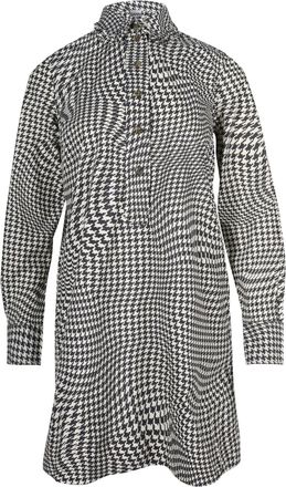Ganni Ganni Optical Houndstooth Pea-Collar Mini Dress in Multicolor Cotton