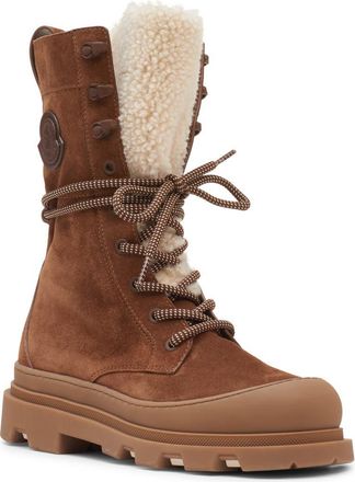 Moncler Vera Genuine Shearling Trim Boot in Pinecone at Nordstrom, Size 5.5Us