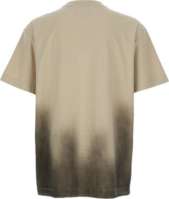 Purple Mens Beige Crewneck T-Shirt With Logo Print Cotton T-Shirts And Polos