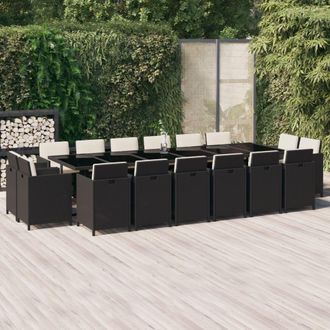 vidaXL Set Comedor De Jard&iacute;n 17 Pzas Con Cojines Rat&aacute;n Sint&eacute;tico Negro Vidaxl