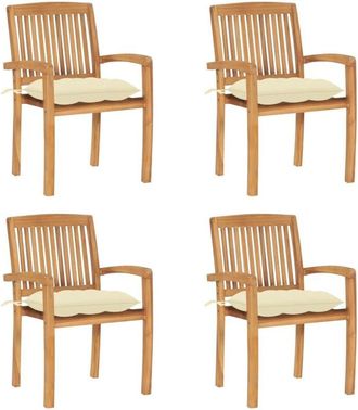vidaXL Sillas De Jard&iacute;n Apilables 4 Uds Madera De Teca Con Cojines Vidaxl