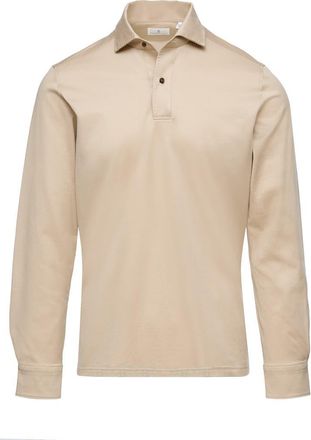 Emanuel Berg Jacquard Luxe Long Sleeve Polo in Medium Beige at Nordstrom, Size Xx-Large