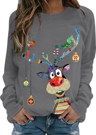 Generic Christmas Tops For Women Uk, Christmas Jumpers for Women: Ladies Sweaters UK Tshirts Funny Printed Xmas Jumper Ugly Sweater Long Sleeve Pullover Winte
