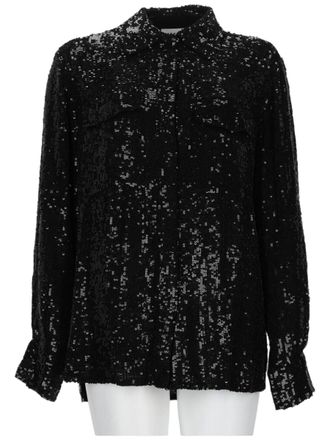 P.A.R.O.S.H. Long-Sleeved Black Sequin-Embellished Shirt
